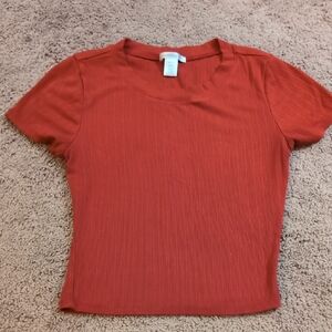 Bozzolo Ribbed Short-Sleeve Tee in Rust